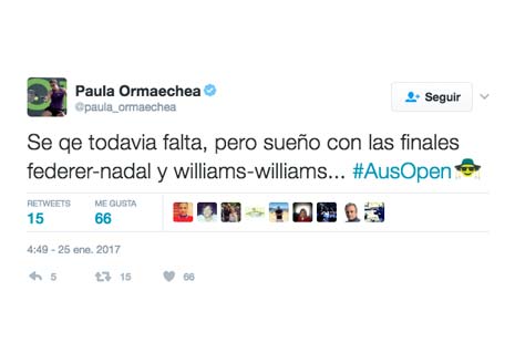 Paula Ormechea apoya a Rafa Nadal