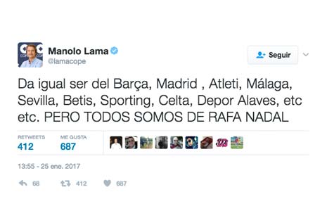 Manolo Lama apoya a Rafa Nadal