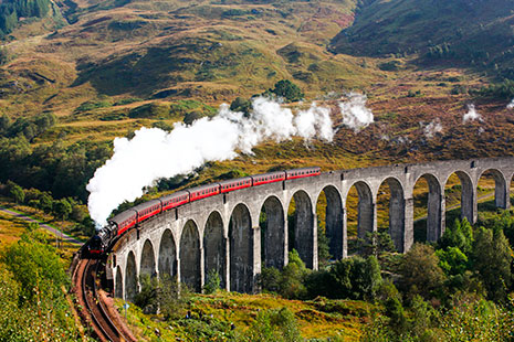 Un tren de vapor en el viaducto de Glenfinnan