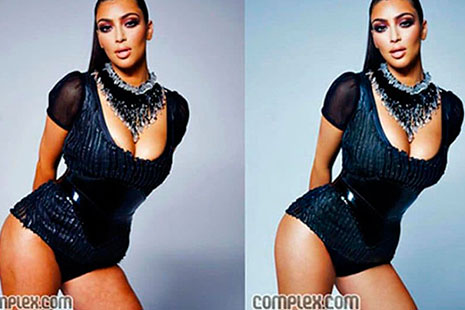 La norteamericana Kim Kardashian en dos imágenes, antes y después de Photoshop