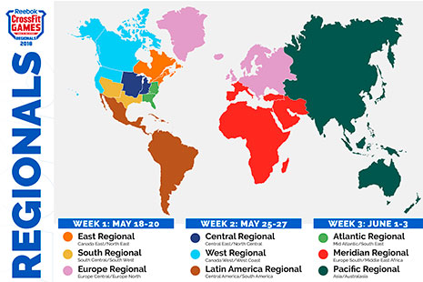 Crossfit games 2018 etapas Mapa de regiones de los Crossfit games 2018