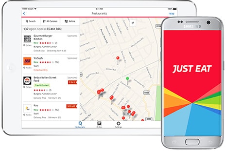 Tablet y móvil con Just Eat