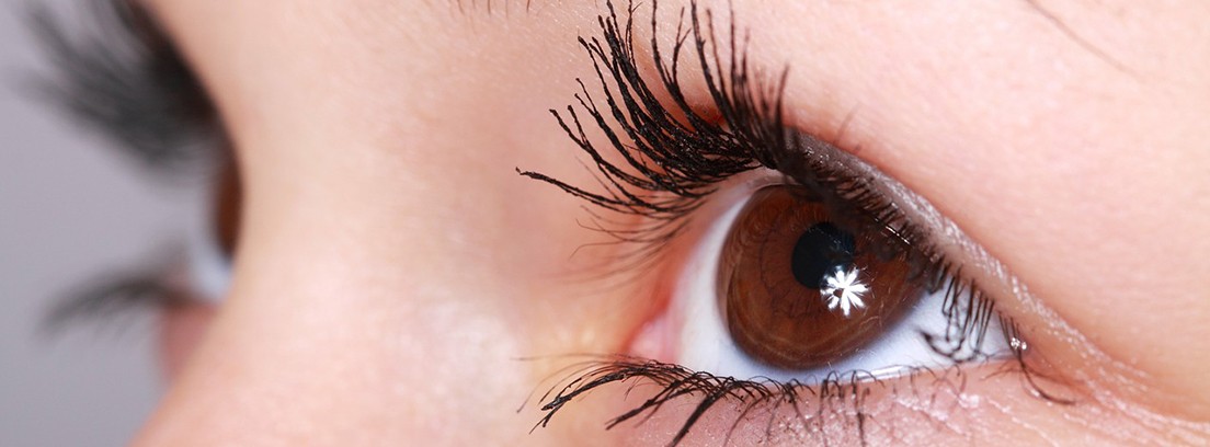 Cómo ponerse pestañas postizas volumen Mujer con ojos pintados y largas pestañas mira hacia el suelo