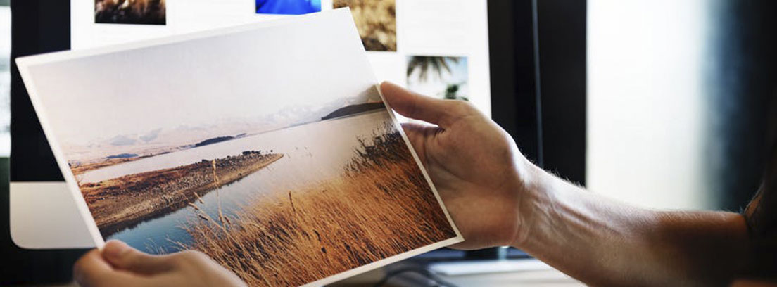 Persona sujeta entre sus manos foto delante de la pantalla de un ordenador