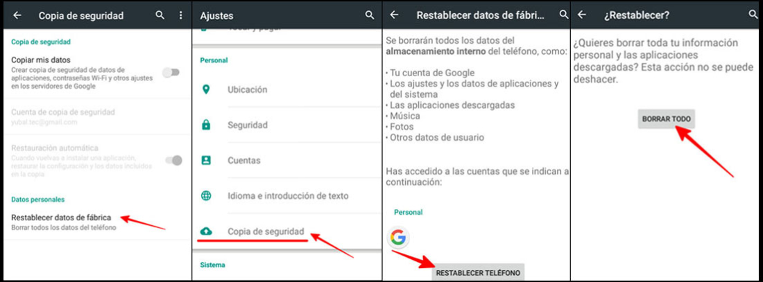 Pasos para formatear un Android pantalla a pantalla