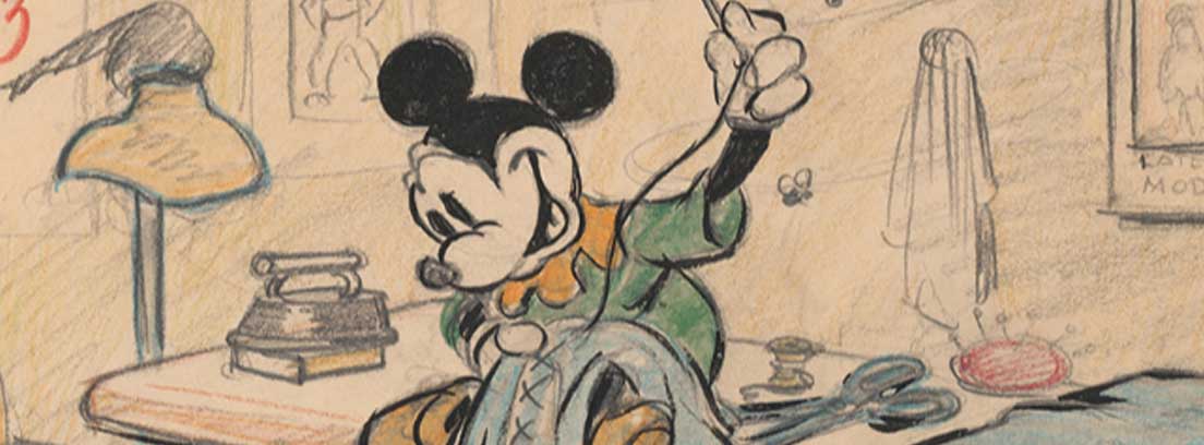 Exposición en Madrid - Disney "El Arte de contar historias" Esbozo a lápiz sobre papel de El sastrecillo valiente (1938) de Disney