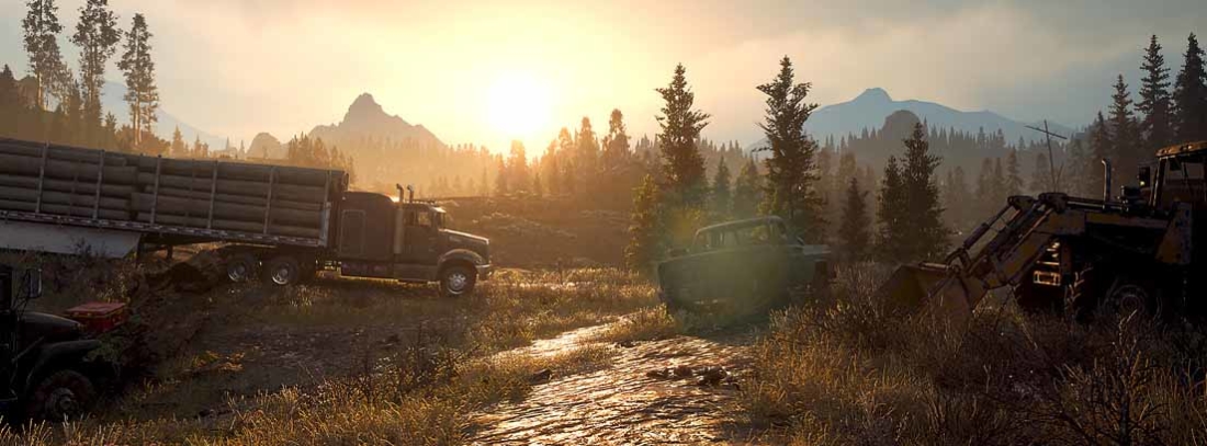 Paraje campestre con vehículos en uno de los escenarios de Days Gone para PS4