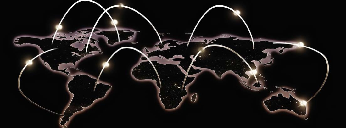 Mapa del mundo con puntos de conexión cambiantes de VPN