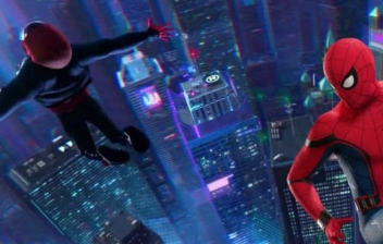 Escena de la película Spiderman un nuevo universo en altos edificios