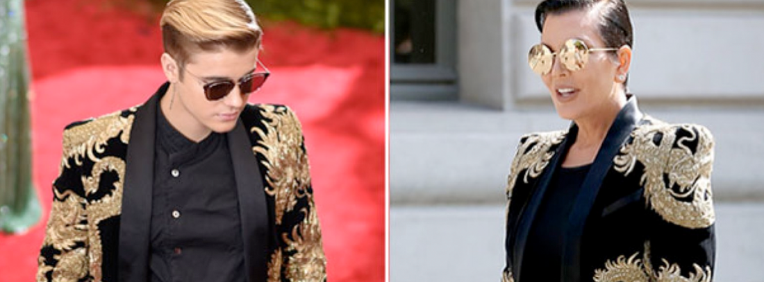 Justin Bieber y Kris Jenner con chaqueta de Balmain
