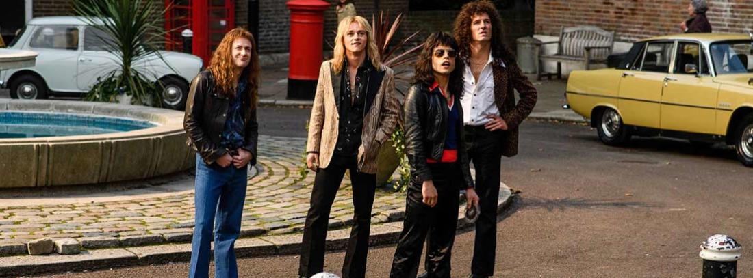 Los actores Joseph Mazzello, Ben Hardy, Rami Malek y Gwilym Lee caracterizados como Queen en la película Bohemian Rhapsody
